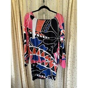 Missing Polynesia Colorful Hawaiian Tribal Stretch Mermaid Style Mini Dress S/M